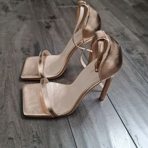 Rose Gold PU Square Toe Barely There Strappy High Heels